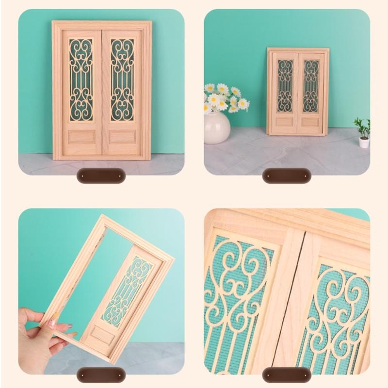 Miniature Unfinished Wooden Double Hinged Door For DIY Dollhouses Accessories 1/12 Scale Model Building Safe For Kids