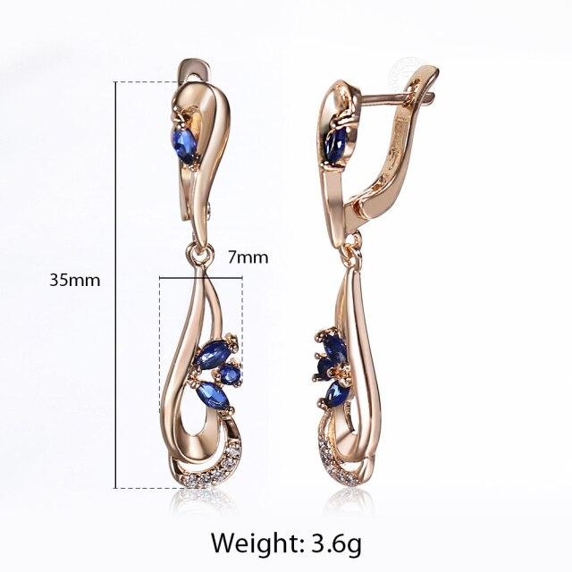 

Висячие серьги из розового золота 585 пробы с фианитом и синим камнем для женщин и девочек, стильные элегантные модные украшения GE336