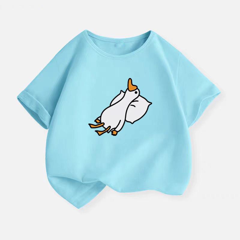 New Y2K Tops Lazy Duck Graphic Print Baby Boys T-shirt Black Cotton Kids Tops Tee Summer Casual Cartoon T Shirt 2-14 Years