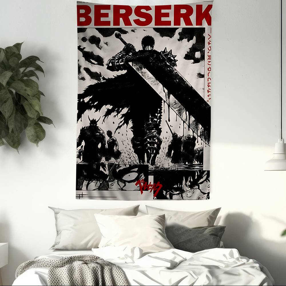 Berserk Black Swordsman Wall Tapestry  Dark Fantasy Aesthetic Edgy Room Decor for Seinen Anime  Kentaro Miura Fans