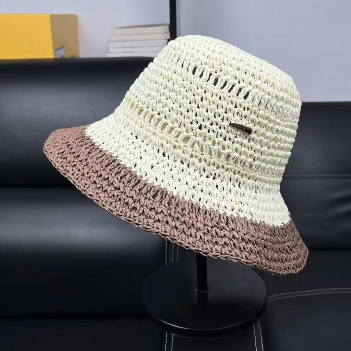 

2026 new hollow woven bucket hat women s summer seaside vacation wide edge beach hat sunshade sunscreen straw hat M（55-58cm）