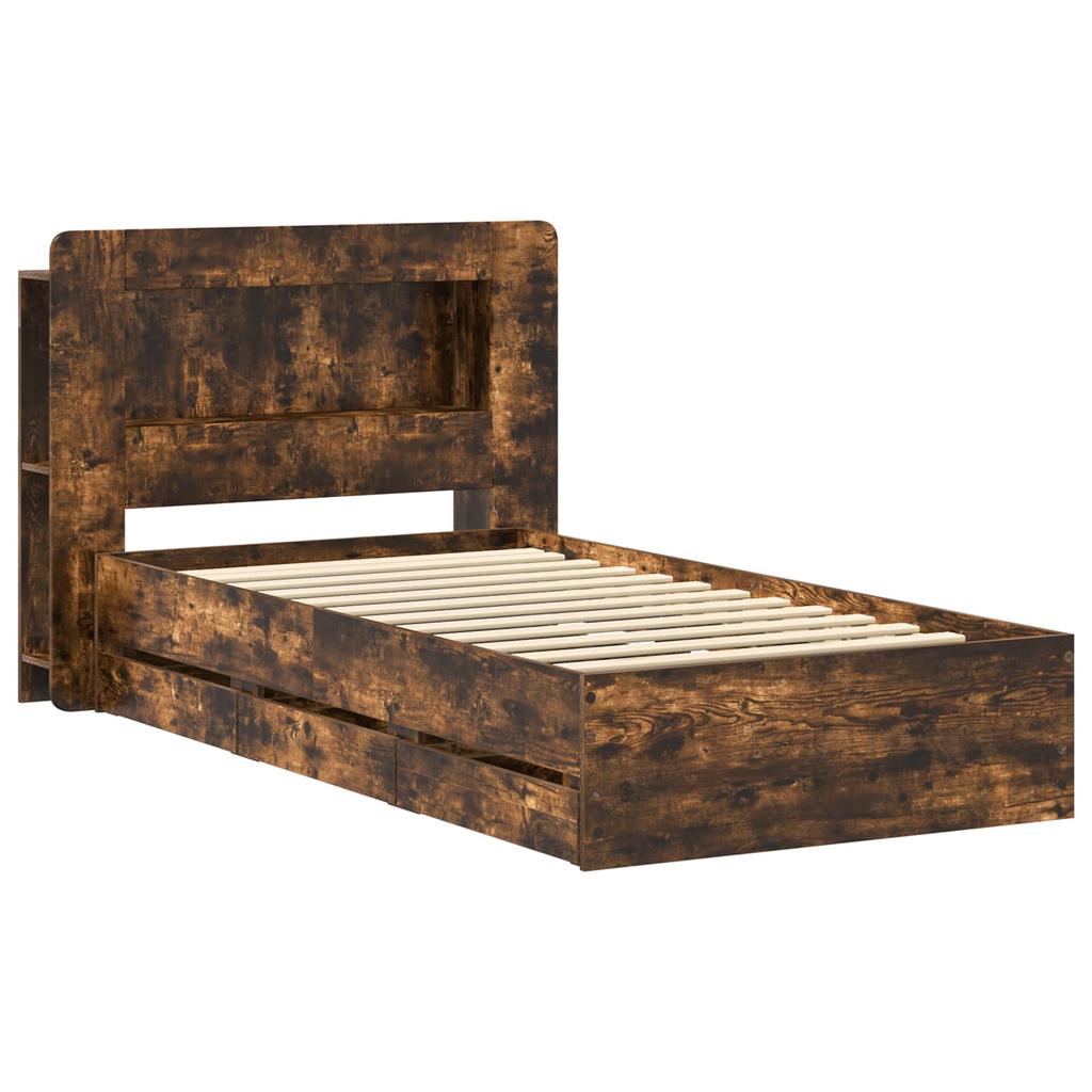 Bed Frame with Storage Space Smoked Oak 75 x 190 cm
