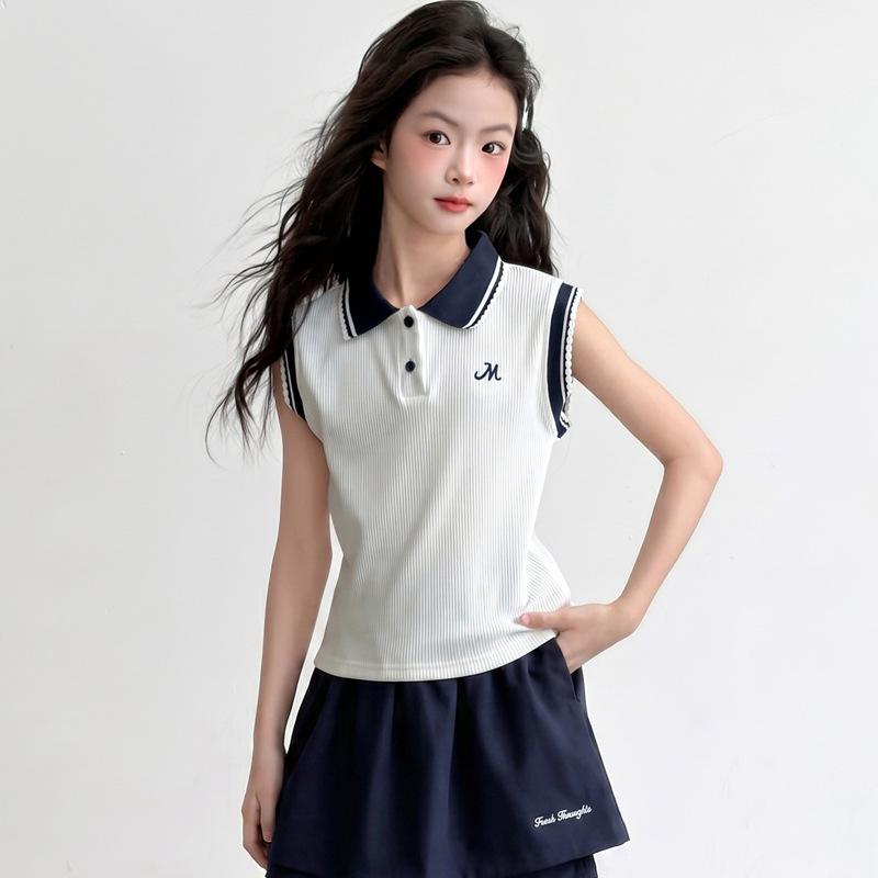 Girls' 2026 Sleeveless Polo Shirt & Sports Skirt Shorts Two-Piece Summer Set