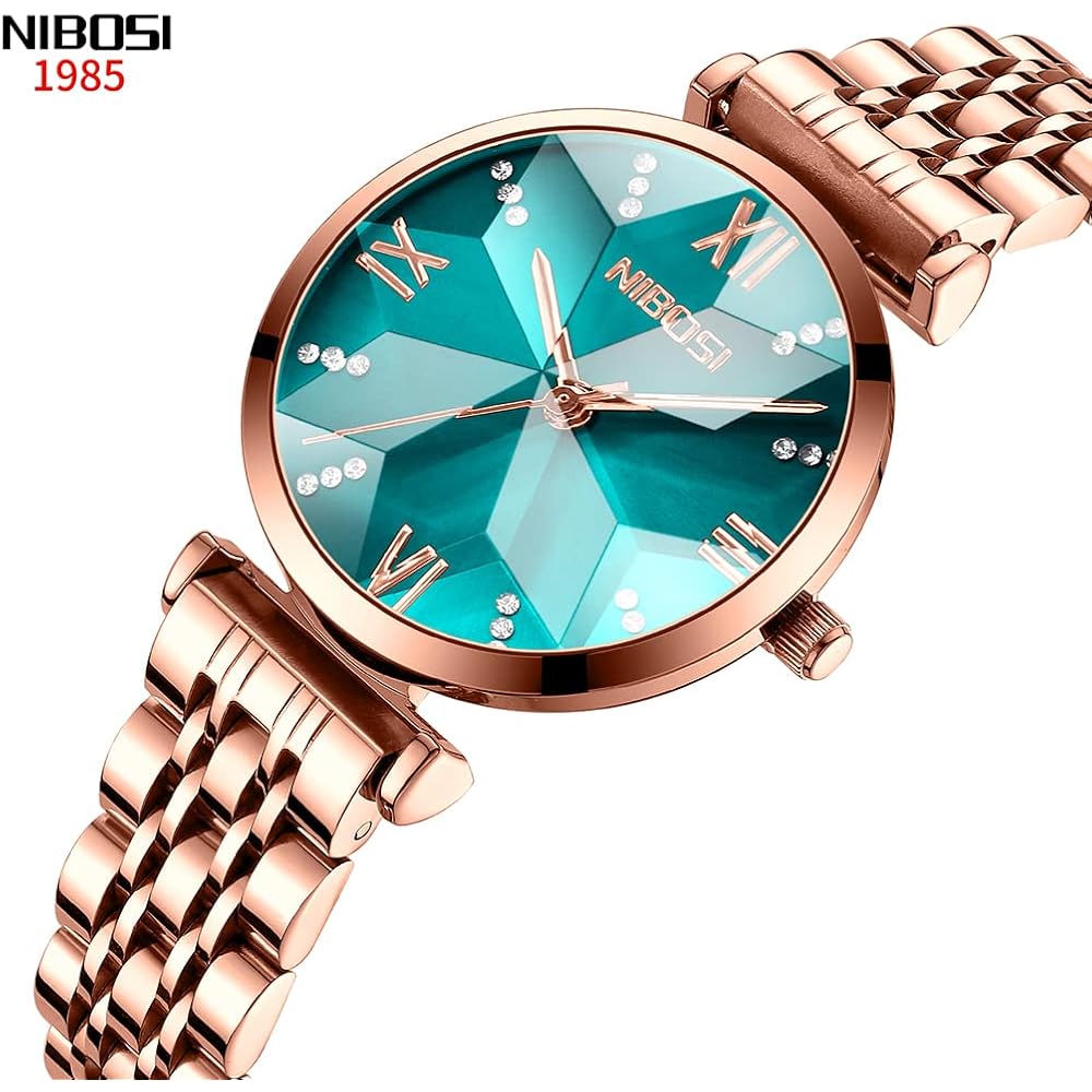 Nibosi Women's Casual Analog Quartz Watch Green Waterproof Stainless Steel