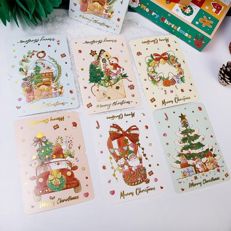 1/30PCS Christmas Greeting Cards Foldable Postcards New Year Party Bronzing Winter Gifts Paper Cards Home Envelope Decorations