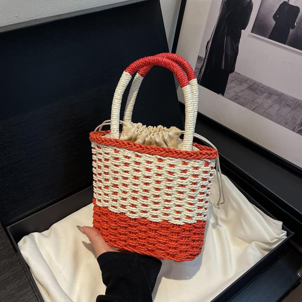 Large Capacity Weave Straw Bag Colorful Patchwork Striped Handbag Simple Beach Bag  Woman Girls