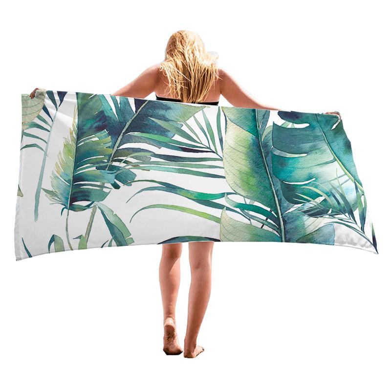 Tropical plant pattern digital-printed polyester Superfine fiber double-sided fleece Beach vacation bath towel, beach towel