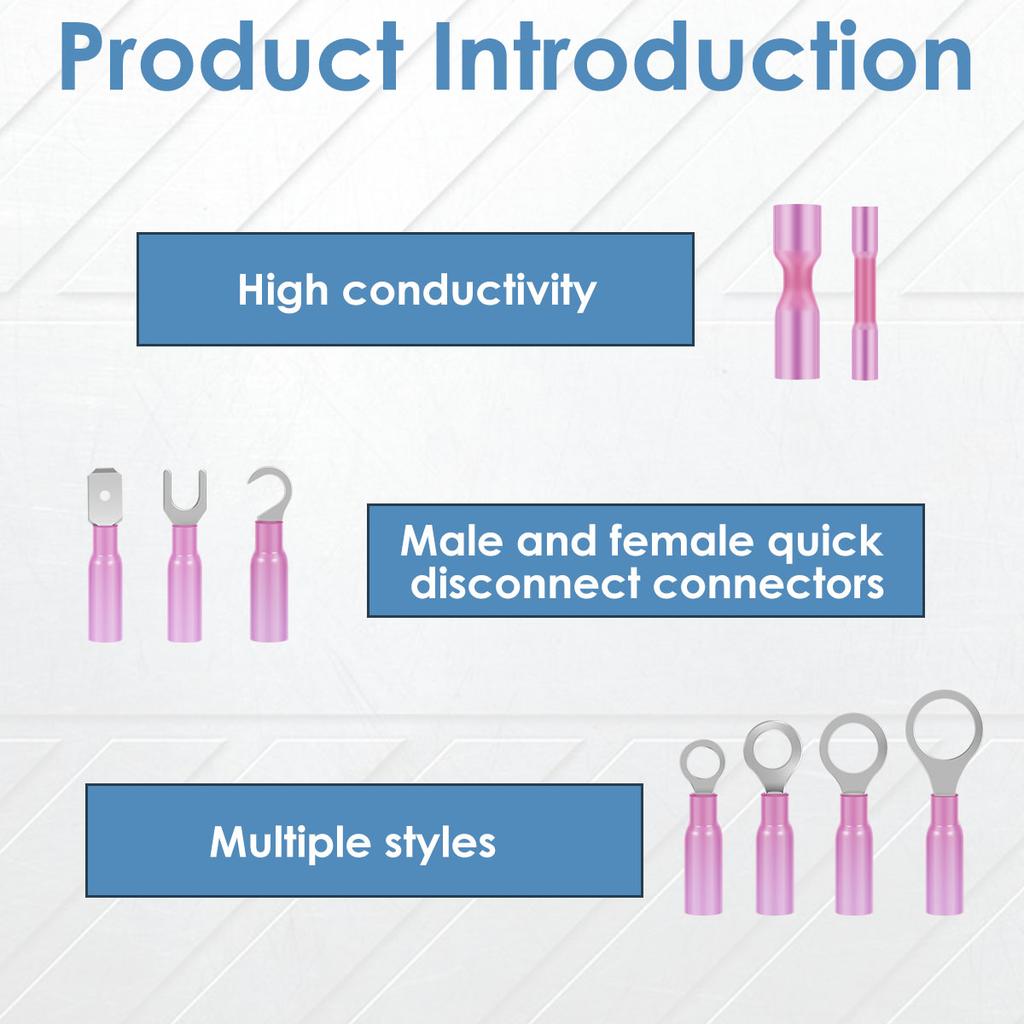 270Pcs Heat Shrink Wire Connectors Electrical Kit Waterproof AWG 12-10 16-14 22-16 Marine Fork Ring Wire Crimp Butt Connectors