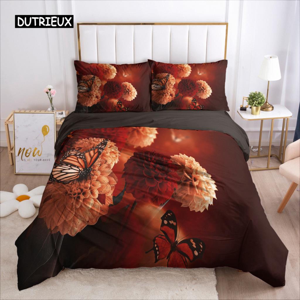 Schmetterlings-Bettbezug-Set, rosa Schmetterlinge, Rosen-Druck, Bettbezug-Set für Mädchen, Teenager, Frauen, Frühlings-Themen-Bettbezug