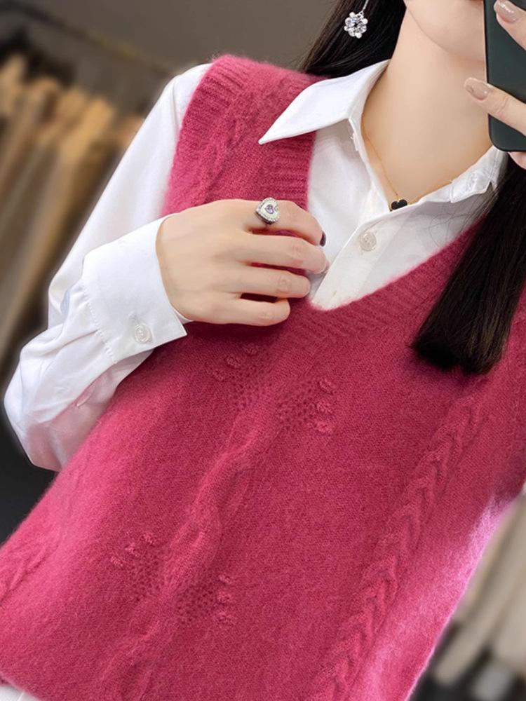Women's V-Neck Knit Sweater Vest - Sleeveless, Loose Fit, Autumn/Winter Fashion