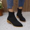 Single boots 2025 new large size autumn pointed French thick heel women's knitted Martin boots French style