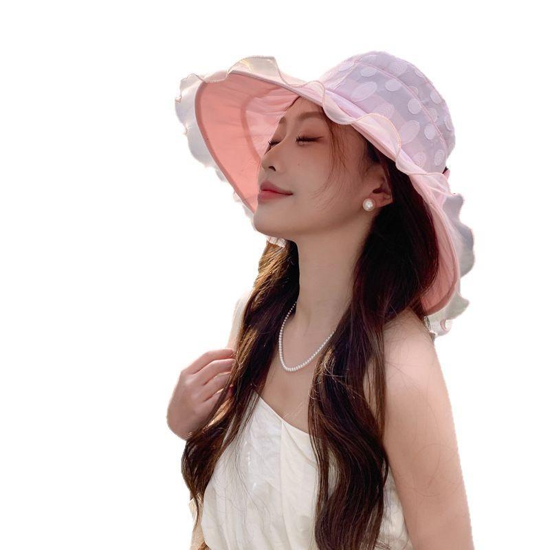 Summer Hat Women Breathable Lace Big Brim Sunshade Sunscreen Bucket Hat Summer Outdoor Versatile Show Small Face