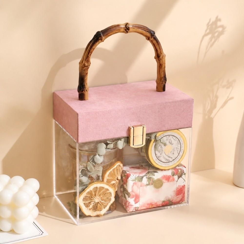 with Bamboo Handle Hand-Held Gift Box Velvet Gift Box Wedding Souvenirs Party Candy Packaging