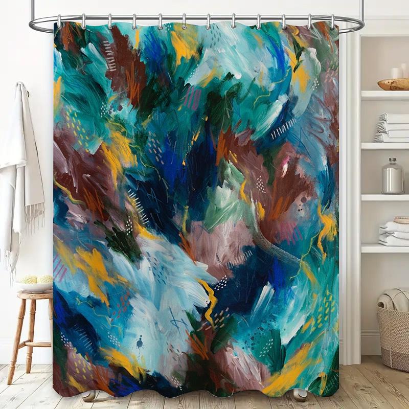Colorful Abstract Painting Shower Curtain Modern Bathroom Decor Set with Rod Rings 72x84in (183cm x 213cm) Large Size Customizab