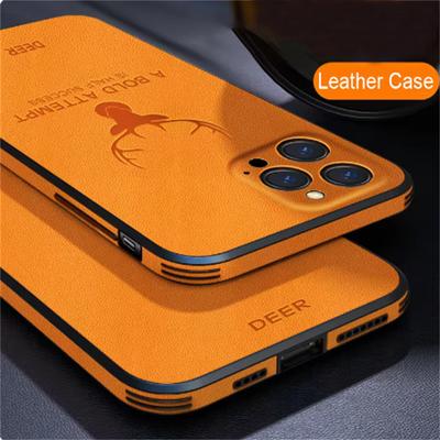 Luxus-Business-Leder-Stoßfänger-Hülle für iPhone 16 15 14 13 12 11 Pro Max Mini XR XS X 8 7 Plus SE Stoßfeste weiche Hirschabdeckung Funda