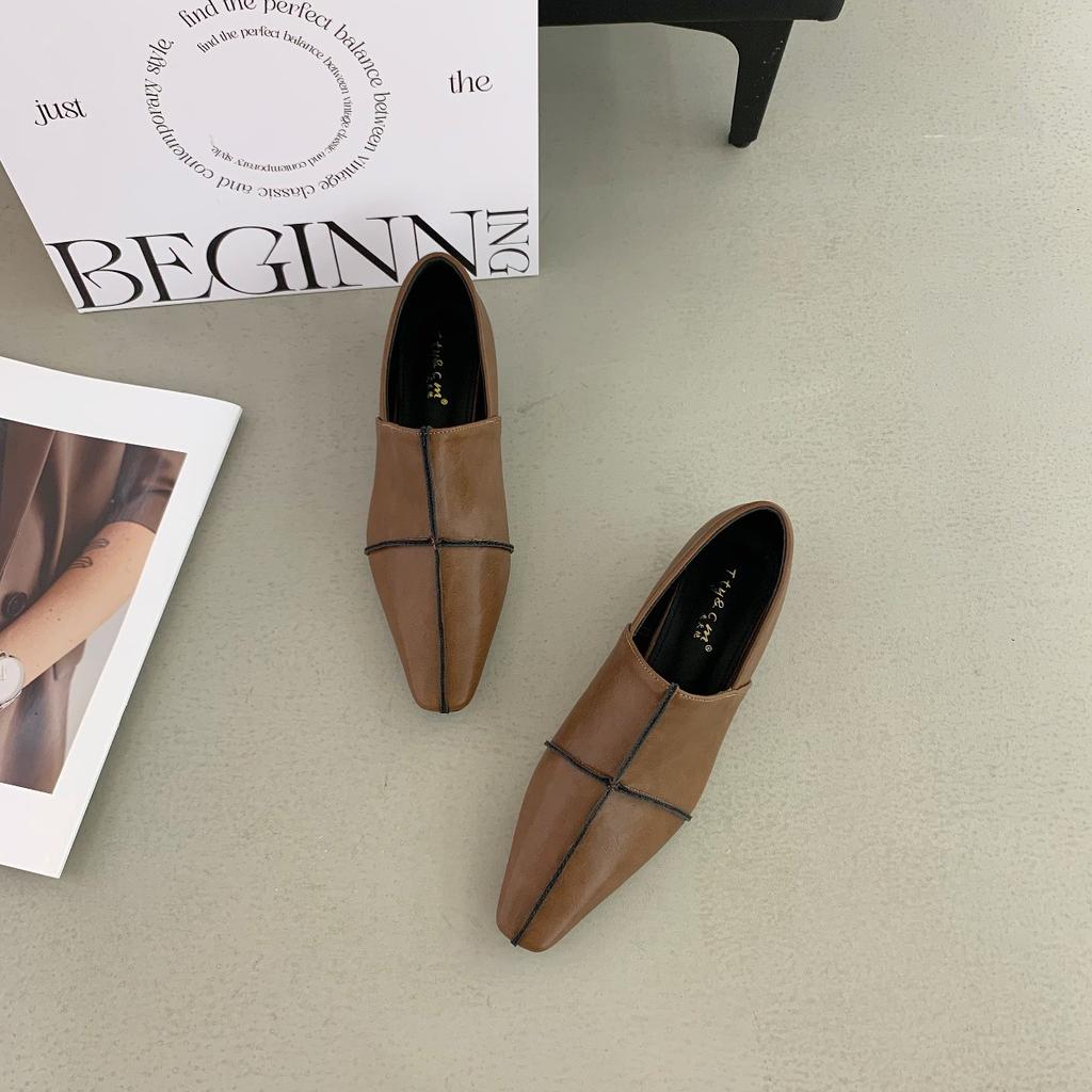 Niche Versatile One-pedal Deep-mouth Small Leather Shoes Women's 2025 New Retro Style Square Head Simple Thick Heel Soft Leather Shoes