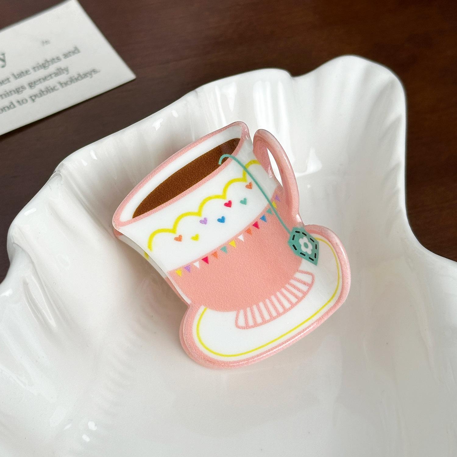 

And Sweet Adorable Dopamine Hair Clip With Coffee Cup Design For Women Stylish Pink5cm