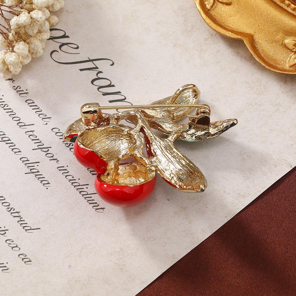 Retro Cherry Olive Branch Enamel Pin Brooch for Women's Fashion Accessories