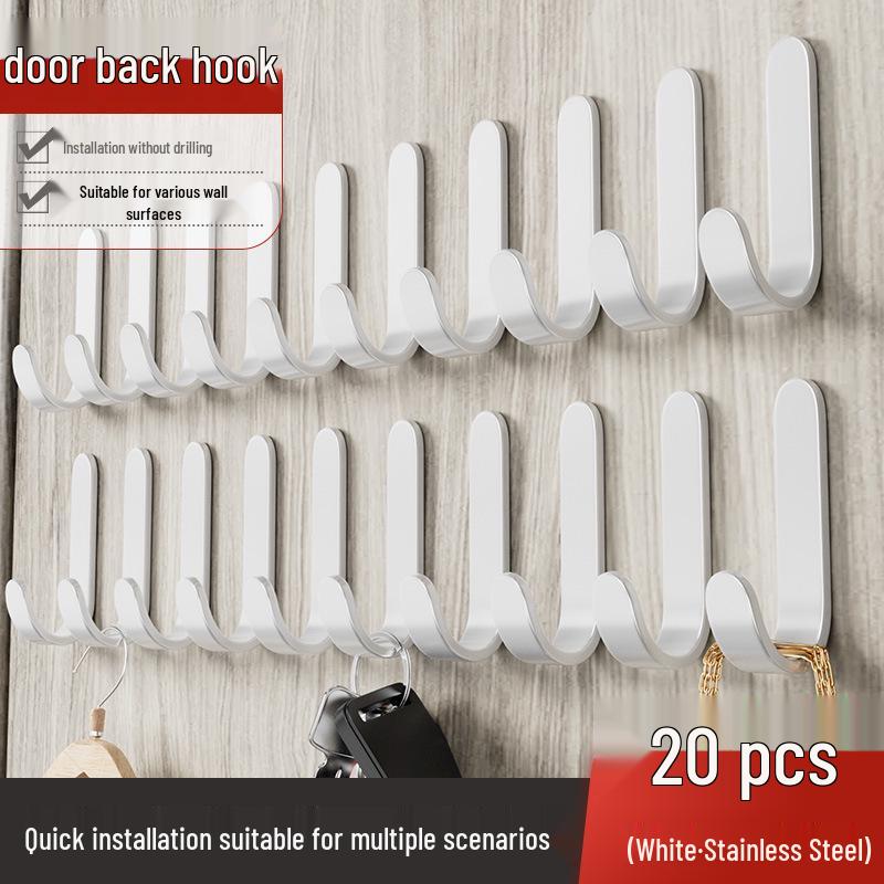Strong Adhesive No-Trace Hooks for Kitchen, Bathroom, or Dorm—Ideal for Hanging Clothes Behind Doors Without Drilling