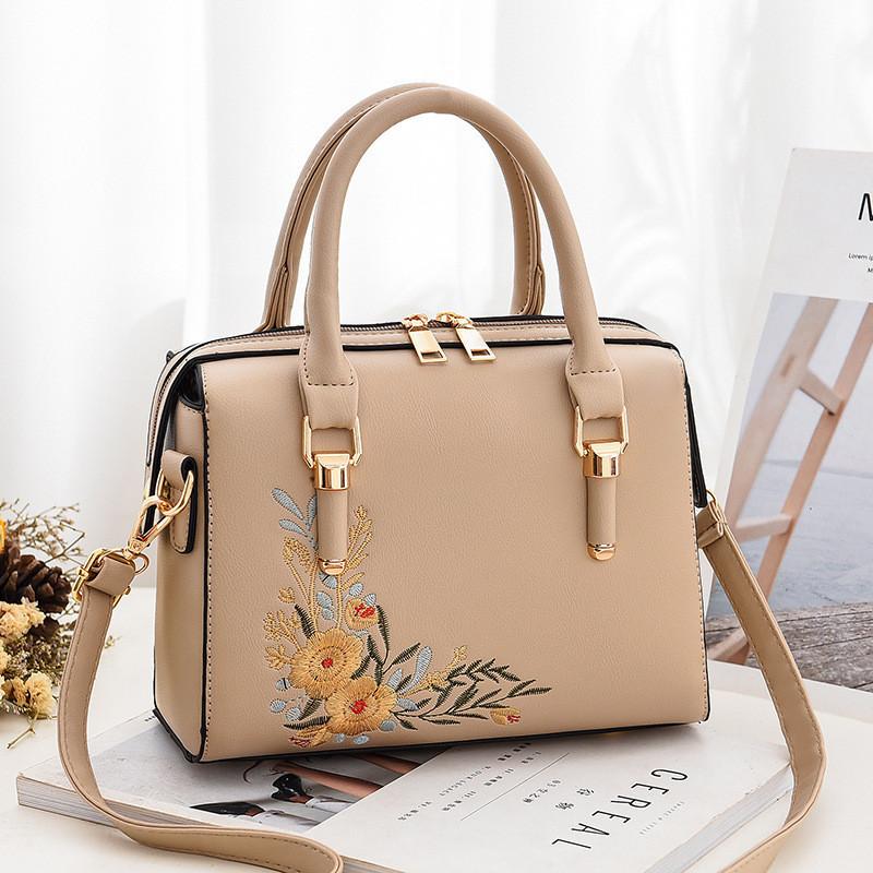 Style Pu Handbag With Embroidered Flowers For Daily Fashion And Casual Outings