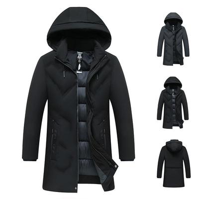 Men's Mid-Length Hooded Winter Jacket - Detachable, Thickened, Cotton-Padded, Warm Casual Coat for Middle-Aged Men