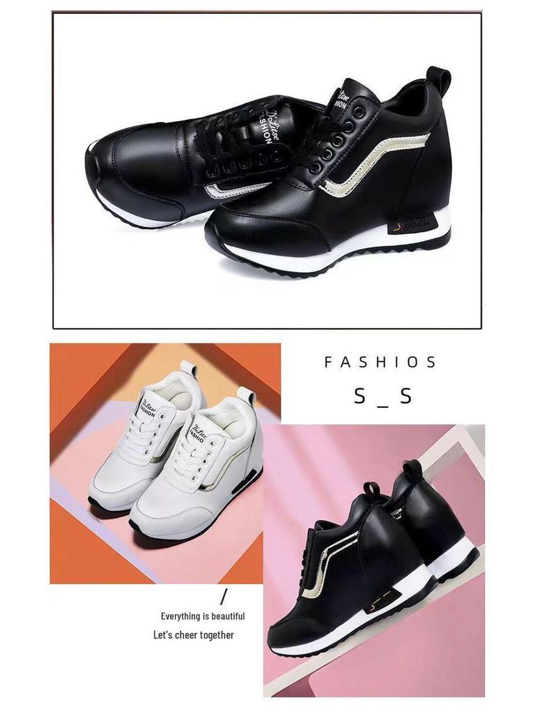 Women's Trendy 2024 Sporty Casual Height-Boosting Korean Style Leather Shoes