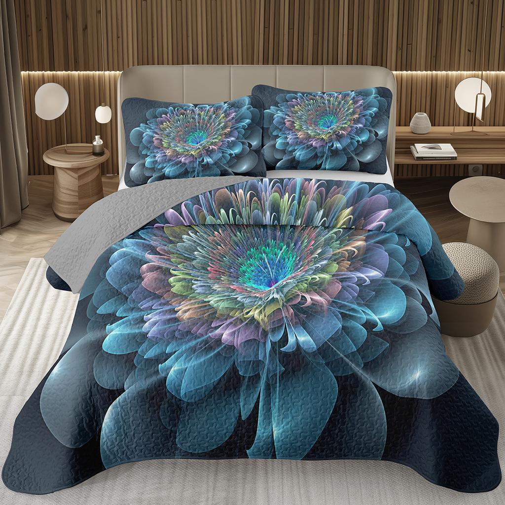 Boho Floral Bedspread Queen/Twin Luxury European Damask Paisley Pattern - Classic & Gorgeous Coverlet Reversible Grey Quilt Set