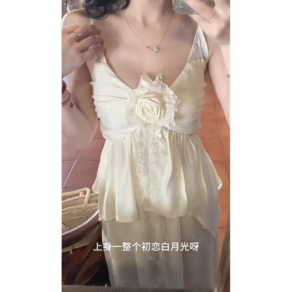 Wind suspender vest top lace splicing skirt women's dress suit summer