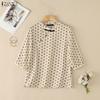 Women Casual Stand Collar Loose Half Sleeve Polka Dot Print Blouse