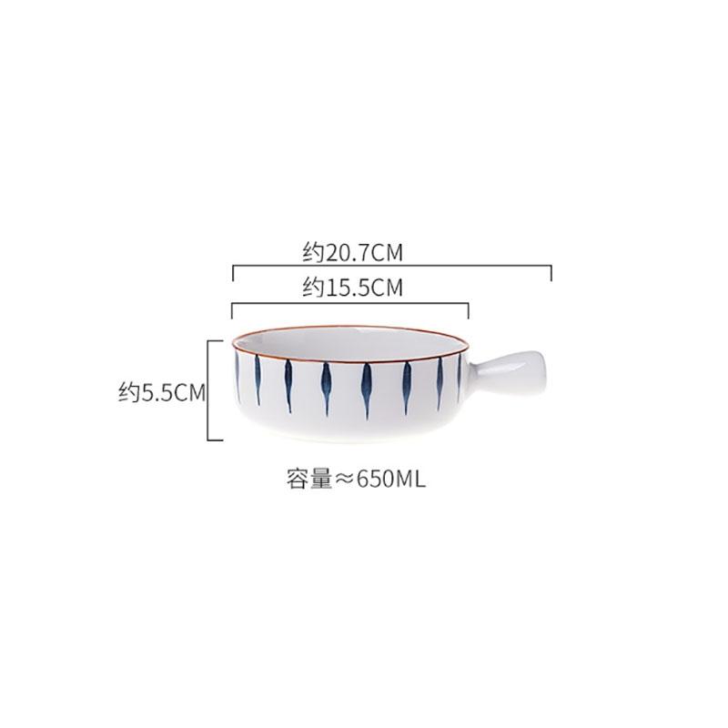 650ml Art Ceramic Dish Handle Round Soup Noodle Kitchen Dessert Tableware
