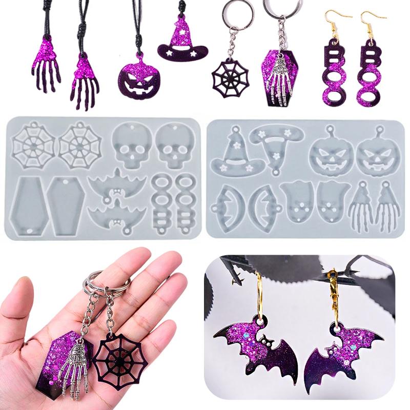 DIY Halloween Earrings Pendants Epoxy Resin Molds Skull Pumpkin Ghost Earring for Silicone Mold Craft Jewelry Making Accessories