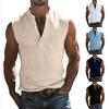 Camisa Henley Masculina Sem Mangas de Linho com Botões na Frente Bolso Casual Colete de Verão Leve Tecido Respirável