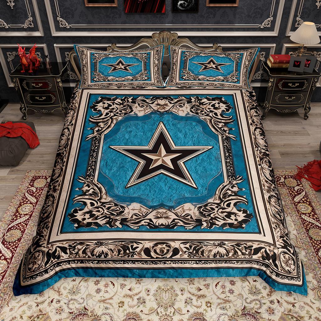 Homewish Rustykalny Zestaw Poszewki na Kołdrę z Motywem Ryby Szczupaka 2 szt./3 szt., Zestaw Pościeli z Haczykami Wędkarskimi i Gwiazdą Teksasu, Retro Zestaw Poszwy na Kołdrę do Domku nad Jeziorem