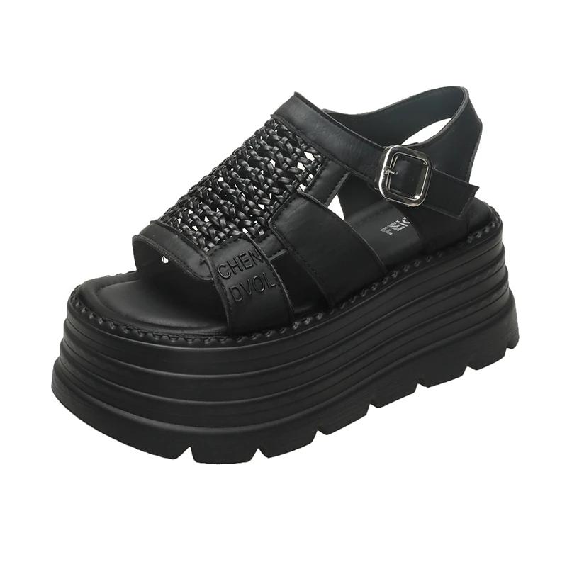 Fashion 8CM Summer Sandals Wedge Heel Sneakers New Women Beach Flip Flop High Platform Casual Sandals Hollow Breathable Walking Slippers