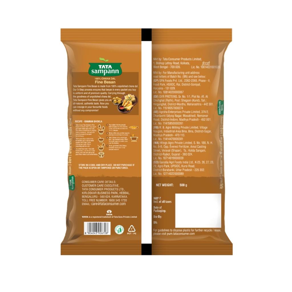 Tata Sampann Fine Chana Dal Besan Gram Flour 500g Pack | 100% Natural Unpolished Dal | Premium Quality Flour for Snacks & Sweets