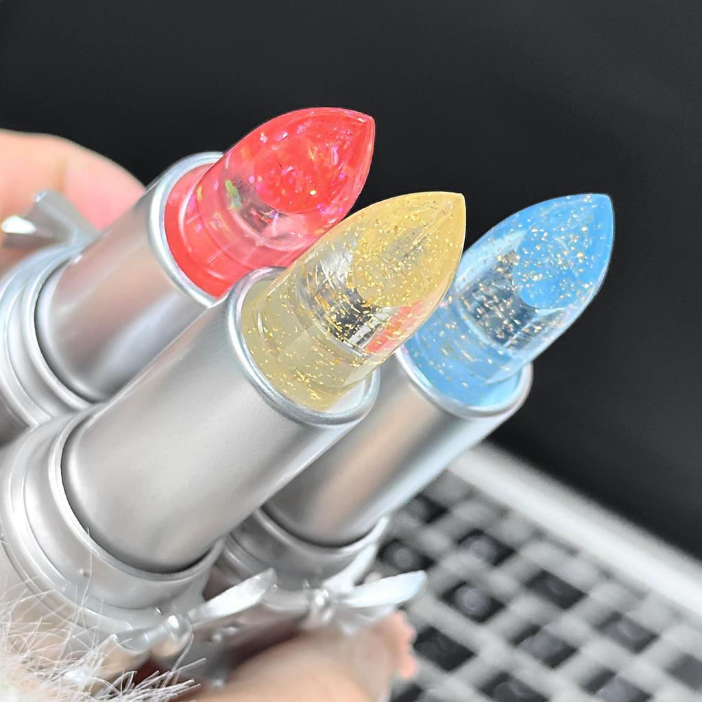 Trois Couleurs Nœud Papillon Rouge à Lèvres Changeant de Température Texture Gelée Baume à Lèvres Hydratant Pour Maquillage Quotidien
