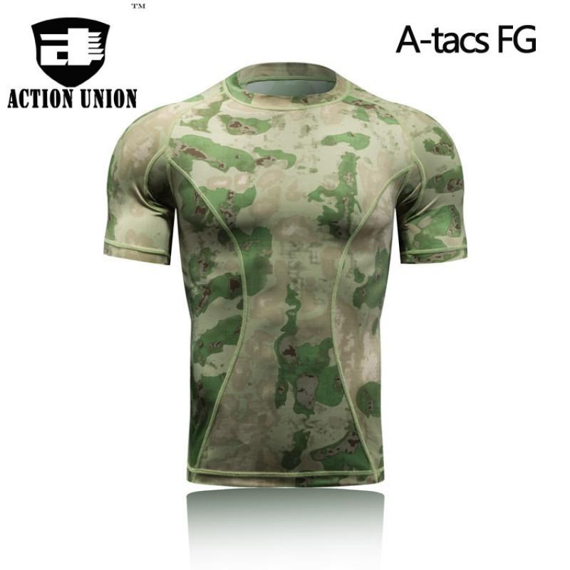 Military Fans Outdoor Sports T-shirt Tight Elastic Top Sweat-wicking Camouflage Training Clothes Short-sleeved Men
