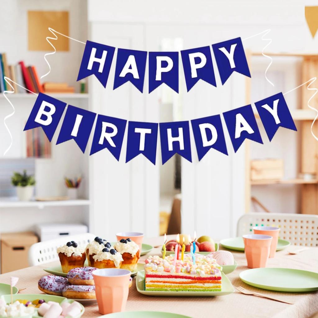 1set blue happy birthday lettering banner, happy birthday party anniversary home decoration supplies