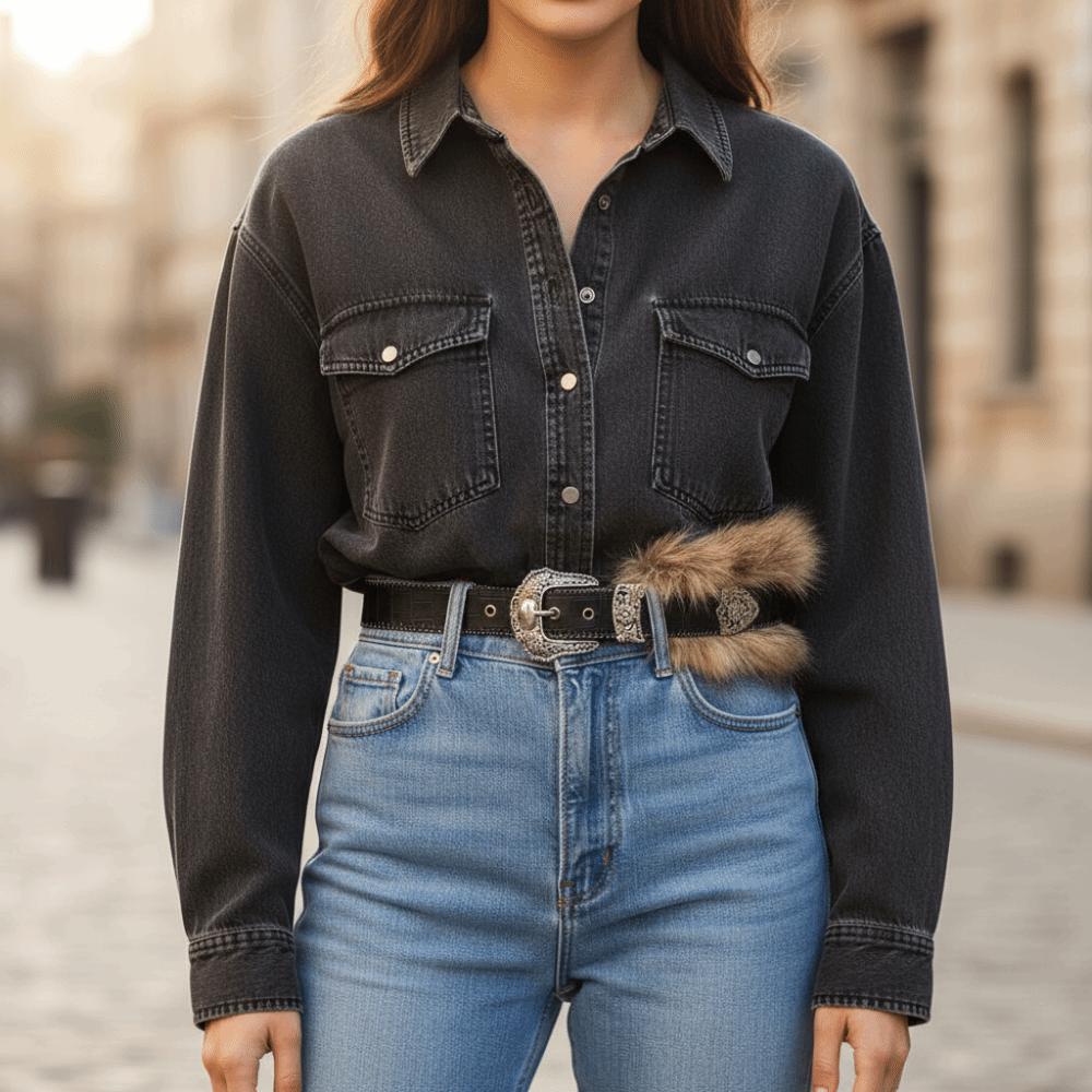 Wide Punk Style Belt Rivet Y2K Waistband Vintage Leather Fur Belt Pants Accessories