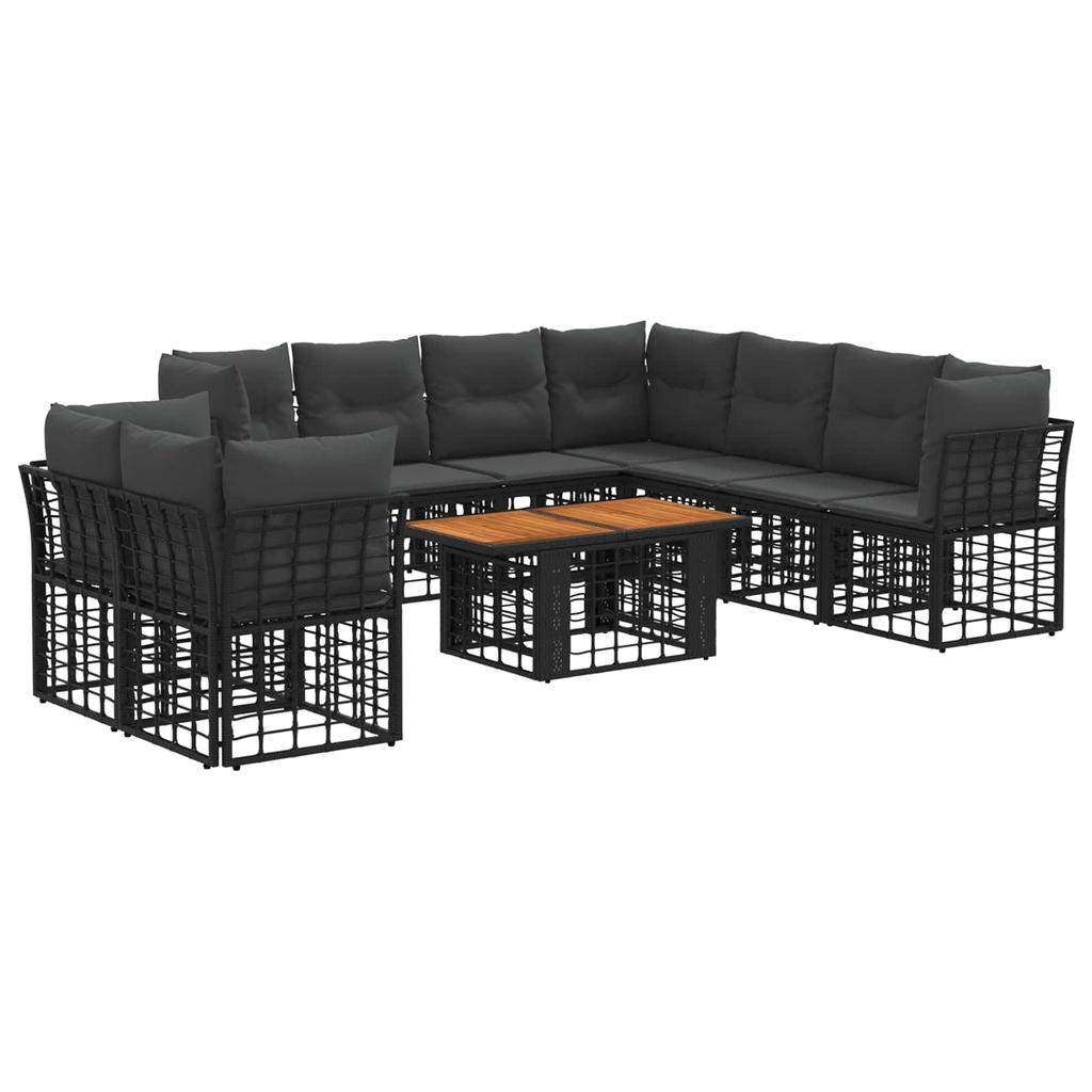 Garden Sofa Set 10 Pieces Black and Dark Grey Poly Rattan