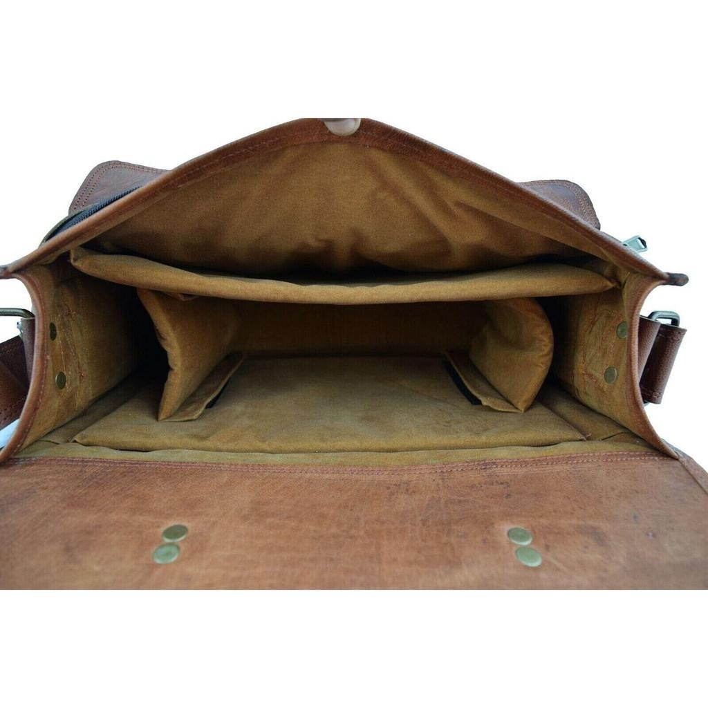 Vintage Camera Briefcase Satchel Soft Leather Laptop Messenger Bag Shoulder Men