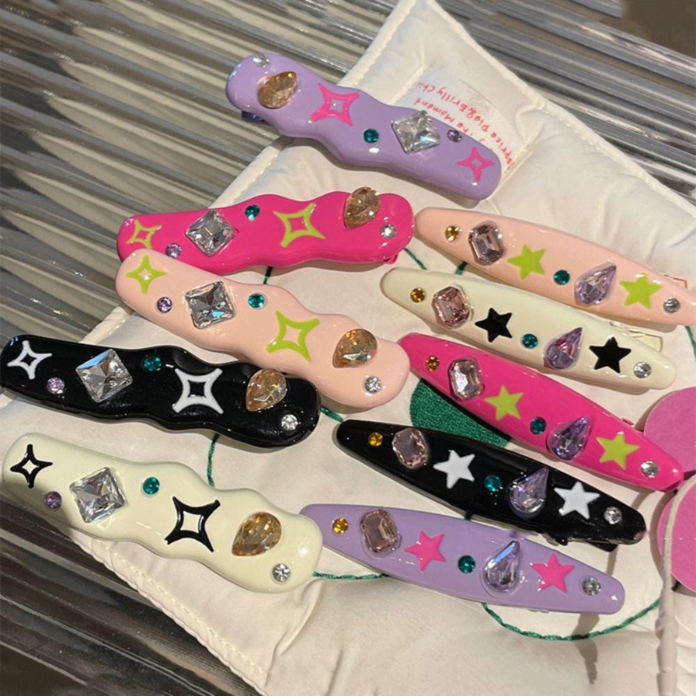 

Ellipse Wave Duckbill Clip Korean Style Love Heart Side Clip Shiny Diamond Star Hair Clip Girl