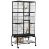 Bird Cage With Wheels 83x53x180 Cm Three Tier Metal Aviary With 3 Perches Feeders Toys Ramps Black