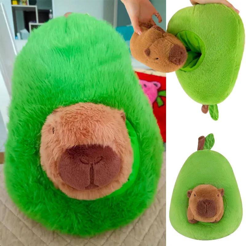 2-in-1 Baby Avocado Capybara Plush Toy Stuffed Creative Into Fruit Transform 25/35cm Apple Pig Cuddly Doll for Kid Birthday Gift