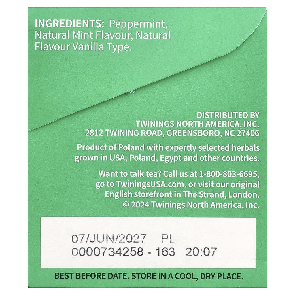 Twinings, Flavored Herbal Tea, Peppermint Cheer, Caffeine Free, 20 Tea Bags, 40g (1.41oz)