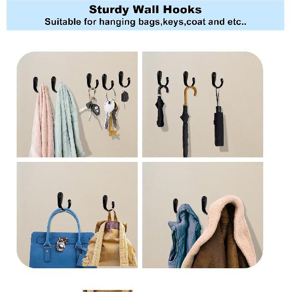 Kruodop 4 Pack Wall Hooks Wall Mounted Coat Hooks for Hanging Heavy Duty, Black Towel Hooks, Metal Single Coat Hanger with Screws Cup Retro for