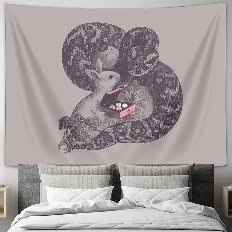 Rabbit and Snake Tapestry Forest Wall Decor Gothic Vintage Art Tapestry Witchy Home Decor Dark Academia Aesthetic Room Hanging