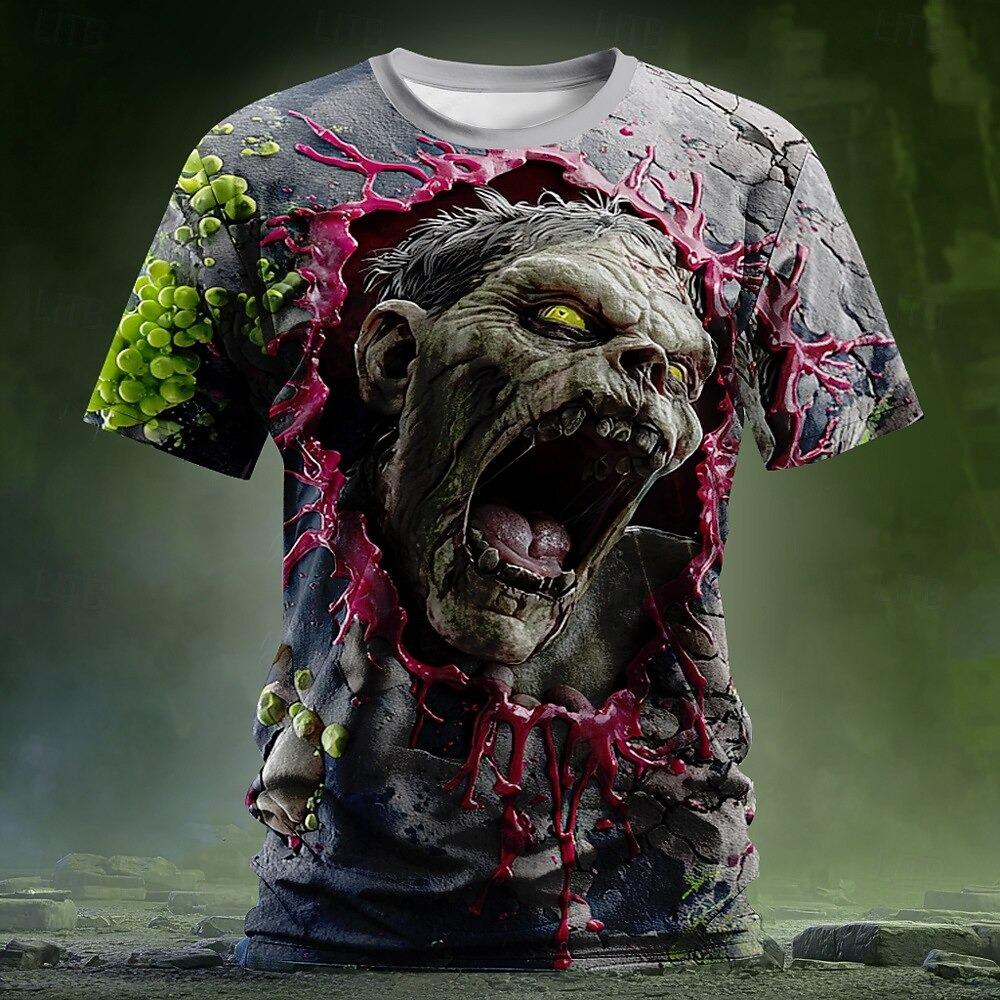 Herren Optische Täuschung 3D Monster Kurzarm T-Shirt 3D Druck O-Ausschnitt T-Shirt Horror Party T-Shirts Oberteil Damenbekleidung