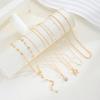Boho Gold Color Multi-Layer Necklace Set for Women Fashion Zircon Bow Knot Water Drop Heart Pendant Necklaces Jewelry