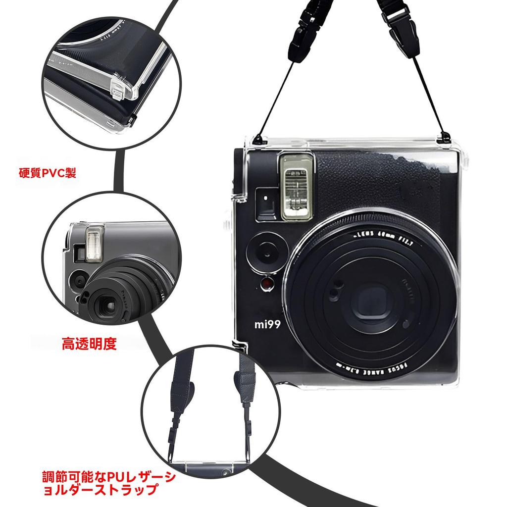 Protective Camera Case for Fujifilm Instax Mini 99 Instant Custom Fit PC Clear Case with Adjustable Shoulder Compact Carrying Storage Camera, Strap,